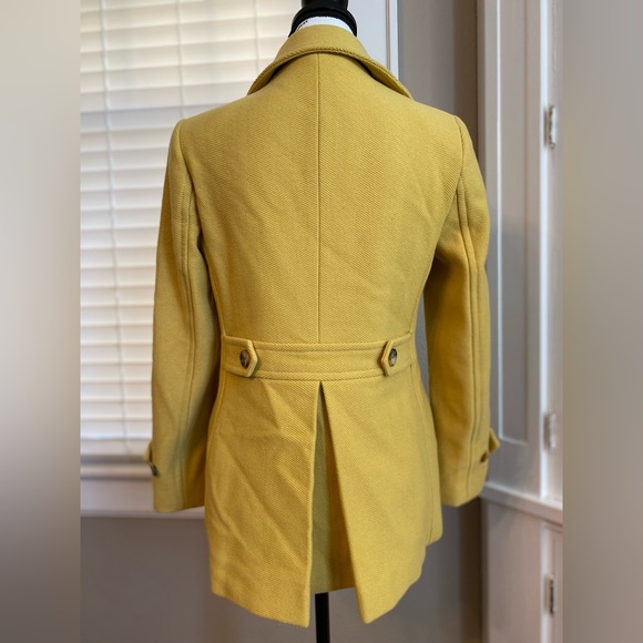 Talbots Yellow Mustard Double Breasted Herringbone Wool Peacoat Size Petite 4P - Picture 4 of 10
